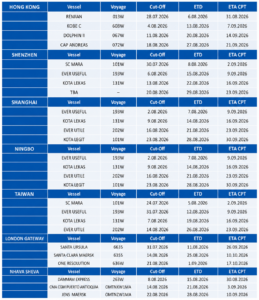 Sailing schedule WGS Cape Aug 2026